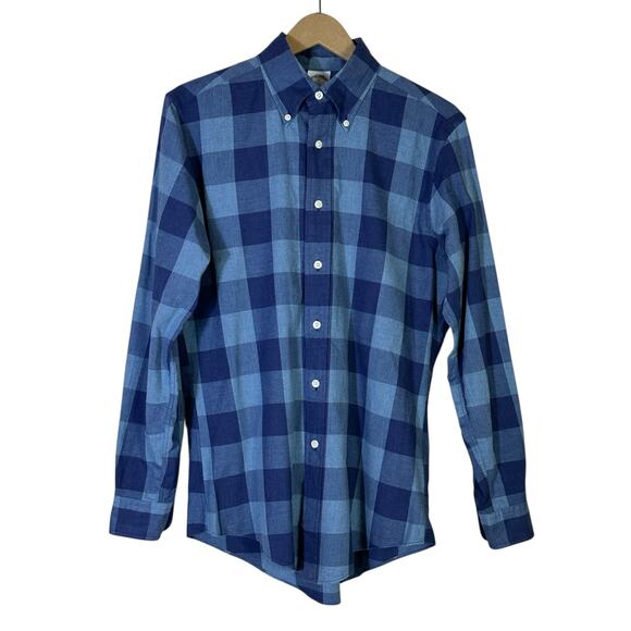 Brooks Brothers Regent Fit Button Down Shirt Mens S Blue Check Plaid 100% Cotton - Picture 1 of 7